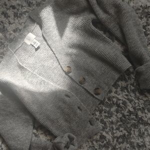 H + M Gray Knit Crop Cardigan with Button Detail